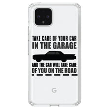 DistinctInk® Clear Shockproof Hybrid Case for Apple iPhone / Samsung Galaxy / Google Pixel - Take Care of the Car, Car Take Care of the Road