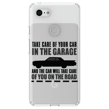 DistinctInk® Clear Shockproof Hybrid Case for Apple iPhone / Samsung Galaxy / Google Pixel - Take Care of the Car, Car Take Care of the Road