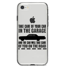 DistinctInk® Clear Shockproof Hybrid Case for Apple iPhone / Samsung Galaxy / Google Pixel - Take Care of the Car, Car Take Care of the Road