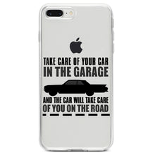 DistinctInk® Clear Shockproof Hybrid Case for Apple iPhone / Samsung Galaxy / Google Pixel - Take Care of the Car, Car Take Care of the Road