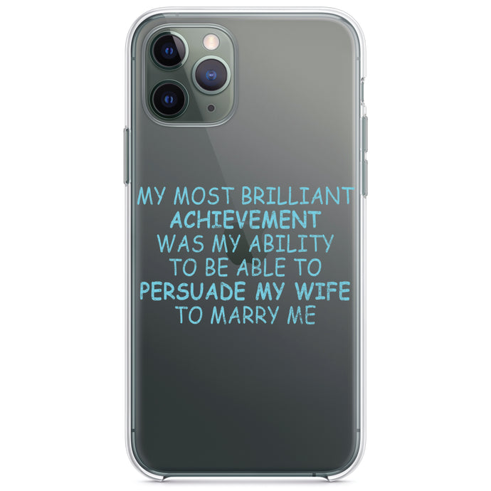 DistinctInk® Clear Shockproof Hybrid Case for Apple iPhone / Samsung Galaxy / Google Pixel - Persuade My Wife to Marry Me