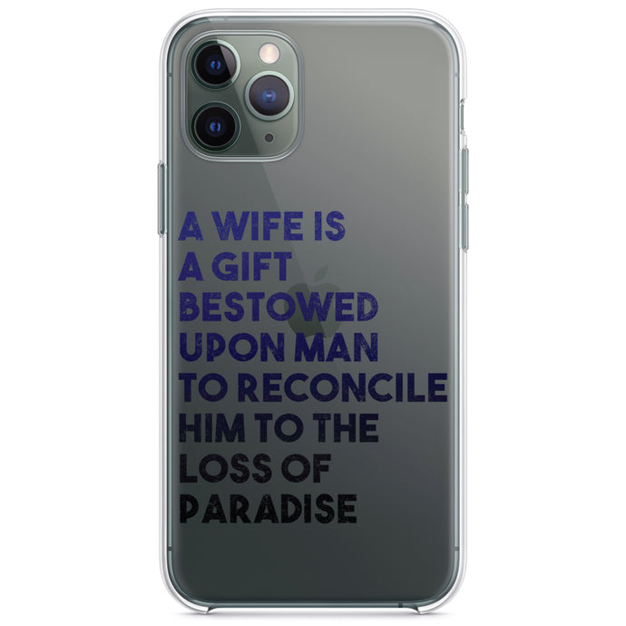 DistinctInk® Clear Shockproof Hybrid Case for Apple iPhone / Samsung Galaxy / Google Pixel - A Wife is a Gift Bestowed Upon Man