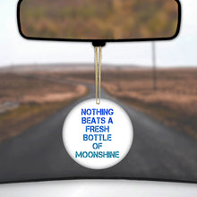 DistinctInk® Hanging Ceramic Christmas Tree Ornament with Gold String - Great Gift / Present - 2 3/4 inch Diameter - Nothing Beats a Fresh Bottle of Moonshine