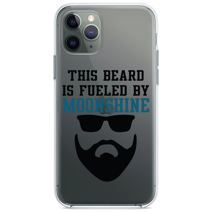 DistinctInk® Clear Shockproof Hybrid Case for Apple iPhone / Samsung Galaxy / Google Pixel - This Beard is Fueled by Moonshine