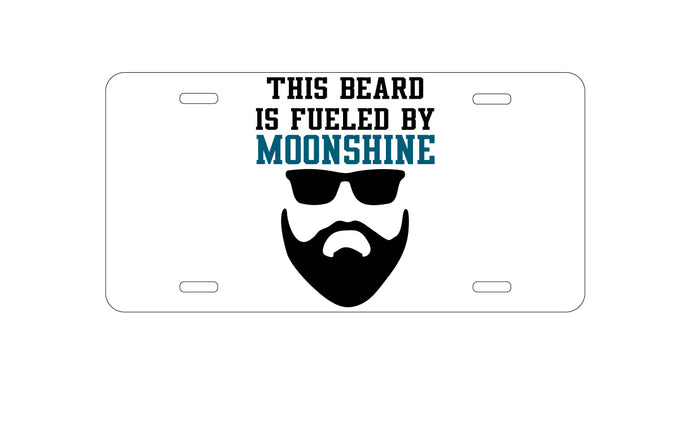 DistinctInk Custom Aluminum Decorative Vanity Front License Plate - This Beard is Fueled by Moonshine