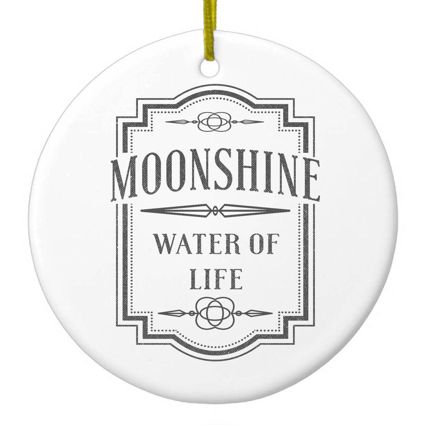 DistinctInk® Hanging Ceramic Christmas Tree Ornament with Gold String - Great Gift / Present - 2 3/4 inch Diameter - Moonshine - Water of Life