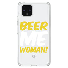DistinctInk® Clear Shockproof Hybrid Case for Apple iPhone / Samsung Galaxy / Google Pixel - Beer Me Woman!
