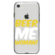 DistinctInk® Clear Shockproof Hybrid Case for Apple iPhone / Samsung Galaxy / Google Pixel - Beer Me Woman!