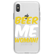 DistinctInk® Clear Shockproof Hybrid Case for Apple iPhone / Samsung Galaxy / Google Pixel - Beer Me Woman!