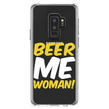 DistinctInk® Clear Shockproof Hybrid Case for Apple iPhone / Samsung Galaxy / Google Pixel - Beer Me Woman!