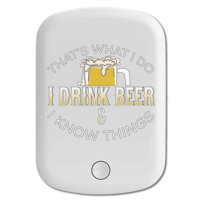 DistinctInk Magnetic Battery Pack, Wireless Portable Charger with USB-C Cable, Compatible with MagSafe iPhone 14 / 13 / 12 Series - I Drink Beer & I Know Things