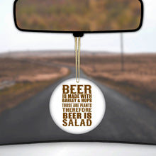 DistinctInk® Hanging Ceramic Christmas Tree Ornament with Gold String - Great Gift / Present - 2 3/4 inch Diameter - Beer Is Barley & Hops Beer is Salad