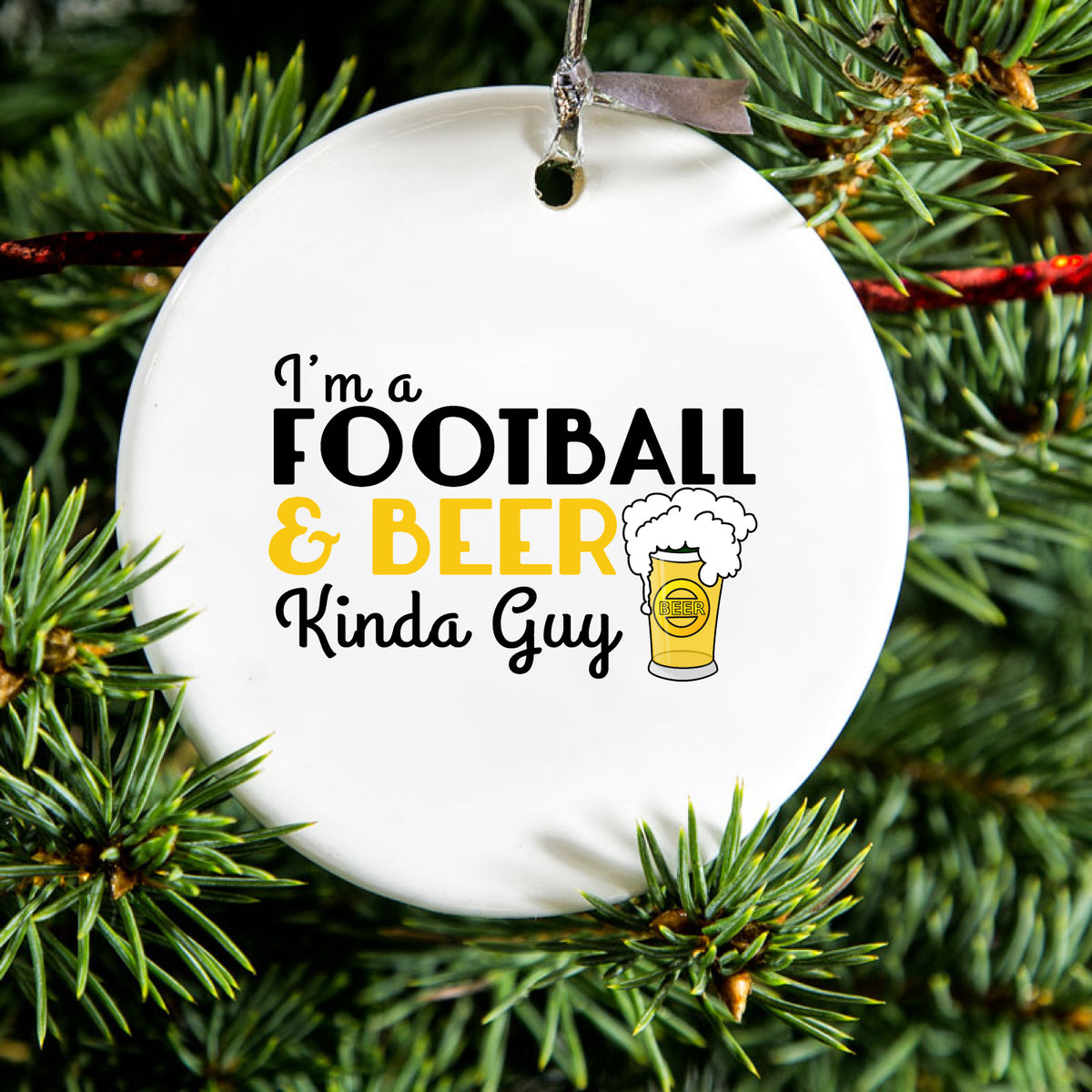 I'm a Football & Beer Kinda Guy Ceramic Ornament, view 2