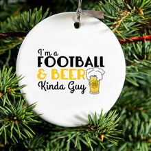 DistinctInk® Hanging Ceramic Christmas Tree Ornament with Gold String - Great Gift / Present - 2 3/4 inch Diameter - I'm a Football & Beer Kinda Guy