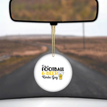 DistinctInk® Hanging Ceramic Christmas Tree Ornament with Gold String - Great Gift / Present - 2 3/4 inch Diameter - I'm a Football & Beer Kinda Guy