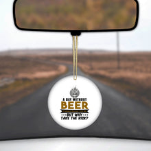 DistinctInk® Hanging Ceramic Christmas Tree Ornament with Gold String - Great Gift / Present - 2 3/4 inch Diameter - A Day Without Beer Why Take the Risk