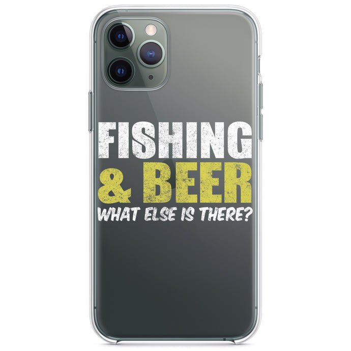 DistinctInk® Clear Shockproof Hybrid Case for Apple iPhone / Samsung Galaxy / Google Pixel - Fishing & Beer.  What Else is There?
