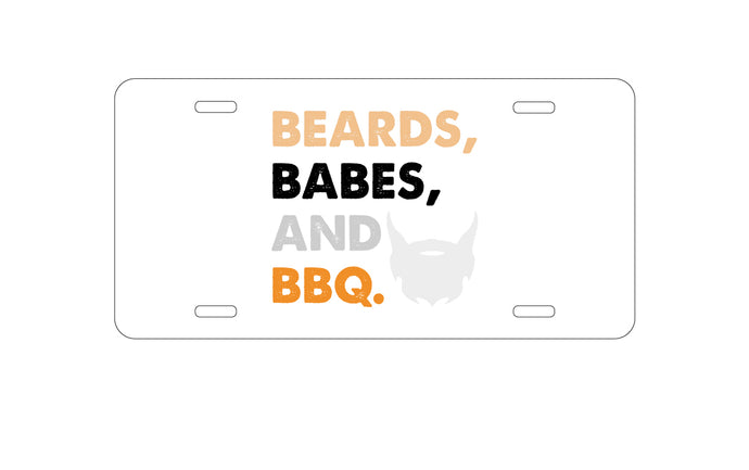 DistinctInk Custom Aluminum Decorative Vanity Front License Plate - Beards, Babes And BBQ
