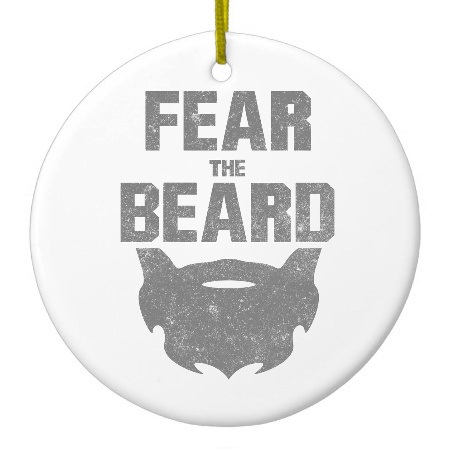 DistinctInk® Hanging Ceramic Christmas Tree Ornament with Gold String - Great Gift / Present - 2 3/4 inch Diameter - Fear the Beard