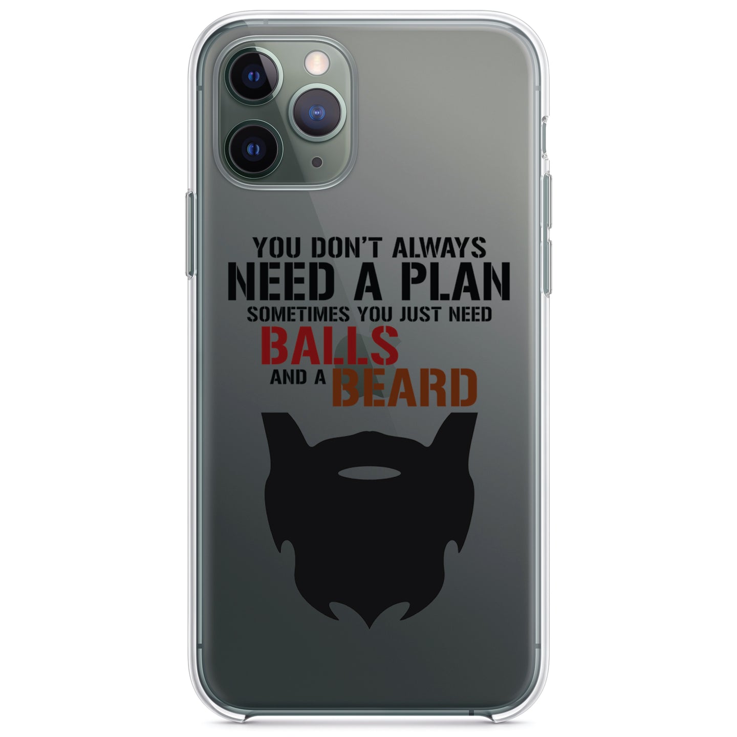 DistinctInk® Clear Shockproof Hybrid Case for Apple iPhone / Samsung Galaxy / Google Pixel - Don't Always Need a Plan Just Balls & A Beard