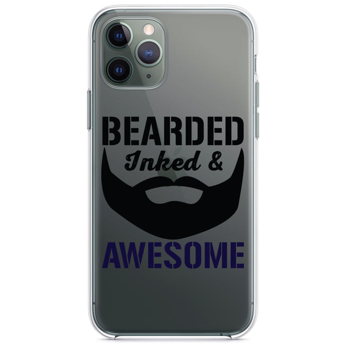 DistinctInk® Clear Shockproof Hybrid Case for Apple iPhone / Samsung Galaxy / Google Pixel - Bearded Inked & Awesome