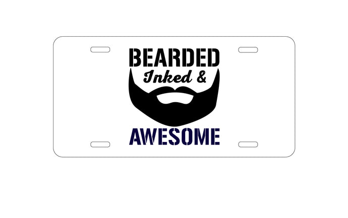 DistinctInk Custom Aluminum Decorative Vanity Front License Plate - Bearded Inked & Awesome