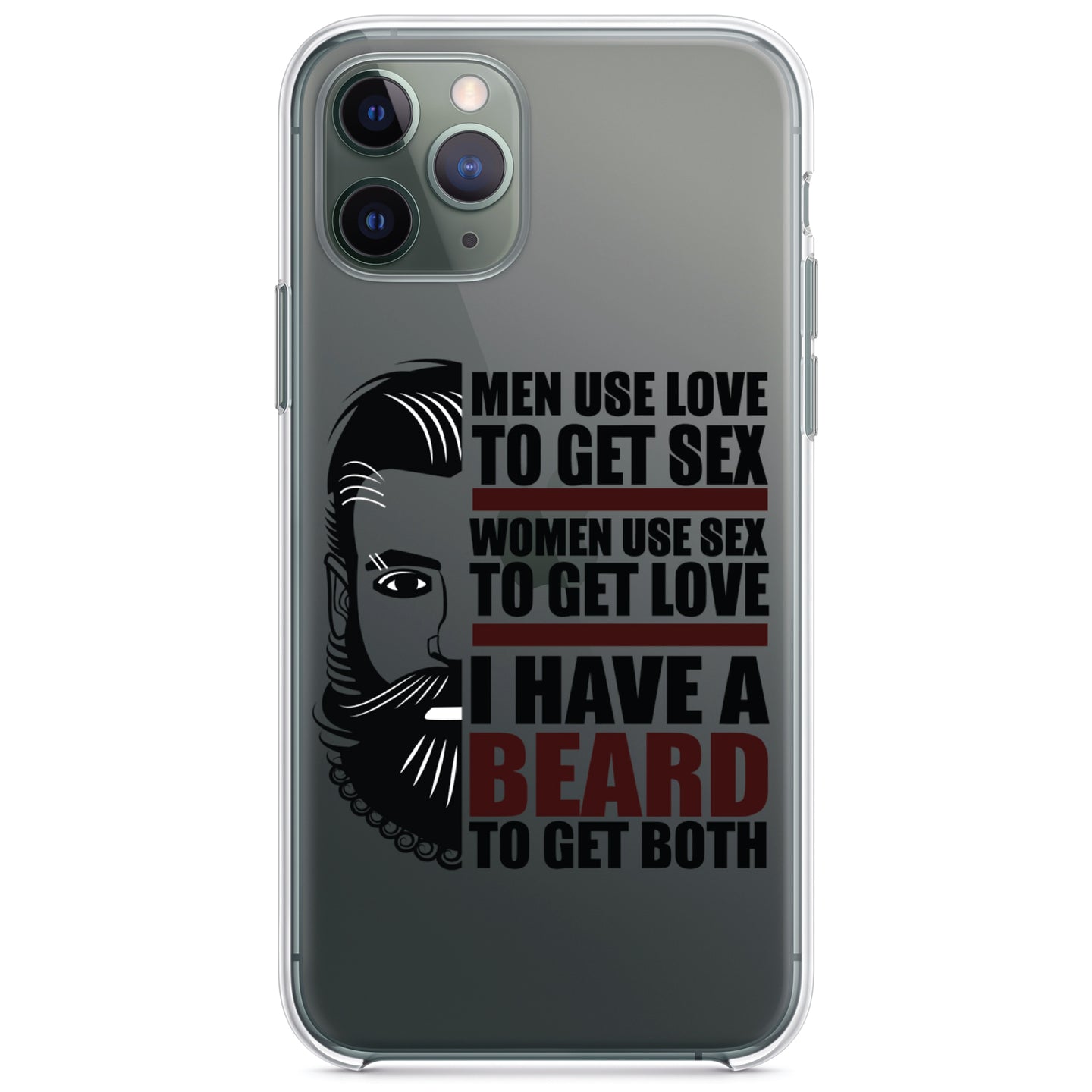 DistinctInk® Clear Shockproof Hybrid Case for Apple iPhone / Samsung Galaxy / Google Pixel - I have a Beard to Get Love & Sex