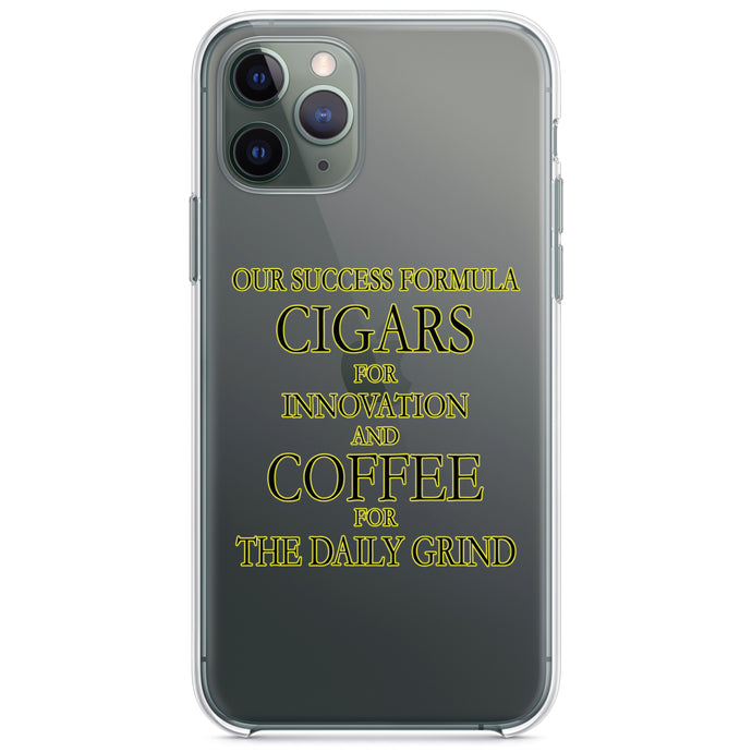 DistinctInk® Clear Shockproof Hybrid Case for Apple iPhone / Samsung Galaxy / Google Pixel - Success Formula - Cigars & Coffee