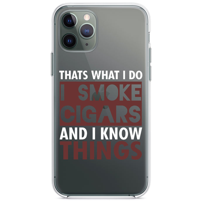 DistinctInk® Clear Shockproof Hybrid Case for Apple iPhone / Samsung Galaxy / Google Pixel - I Smoke Cigars And I Know Things