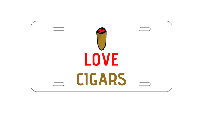 DistinctInk Custom Aluminum Decorative Vanity Front License Plate - I Love Cigars