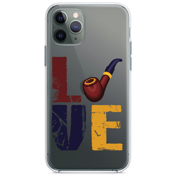 DistinctInk® Clear Shockproof Hybrid Case for Apple iPhone / Samsung Galaxy / Google Pixel - Love Pipe Smoking