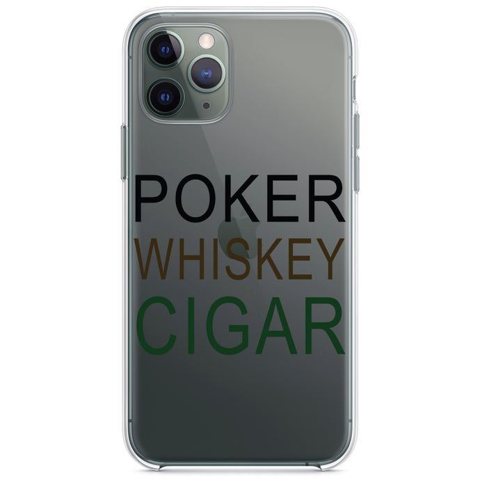 DistinctInk® Clear Shockproof Hybrid Case for Apple iPhone / Samsung Galaxy / Google Pixel - Poker Whiskey Cigar