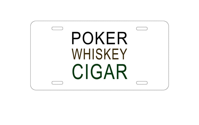 DistinctInk Custom Aluminum Decorative Vanity Front License Plate - Poker Whiskey Cigar
