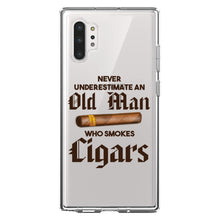 DistinctInk® Clear Shockproof Hybrid Case for Apple iPhone / Samsung Galaxy / Google Pixel - Never Underestimate Old Man Who Smokes Cigars