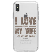 DistinctInk® Clear Shockproof Hybrid Case for Apple iPhone / Samsung Galaxy / Google Pixel - I Love When My Wife Lets Me Buy Cigars