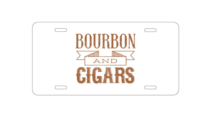 DistinctInk Custom Aluminum Decorative Vanity Front License Plate - Bourbon and Cigars