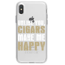 DistinctInk® Clear Shockproof Hybrid Case for Apple iPhone / Samsung Galaxy / Google Pixel - Unlike You, Cigars Make Me Happy