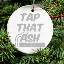 DistinctInk® Hanging Ceramic Christmas Tree Ornament with Gold String - Great Gift / Present - 2 3/4 inch Diameter - Tap That Ash - Cigars