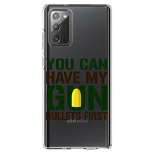 DistinctInk® Clear Shockproof Hybrid Case for Apple iPhone / Samsung Galaxy / Google Pixel - You Can Have My Gun.  Bullets First