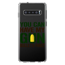 DistinctInk® Clear Shockproof Hybrid Case for Apple iPhone / Samsung Galaxy / Google Pixel - You Can Have My Gun.  Bullets First