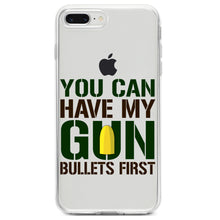 DistinctInk® Clear Shockproof Hybrid Case for Apple iPhone / Samsung Galaxy / Google Pixel - You Can Have My Gun.  Bullets First