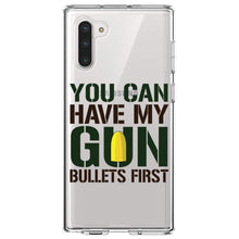 DistinctInk® Clear Shockproof Hybrid Case for Apple iPhone / Samsung Galaxy / Google Pixel - You Can Have My Gun.  Bullets First
