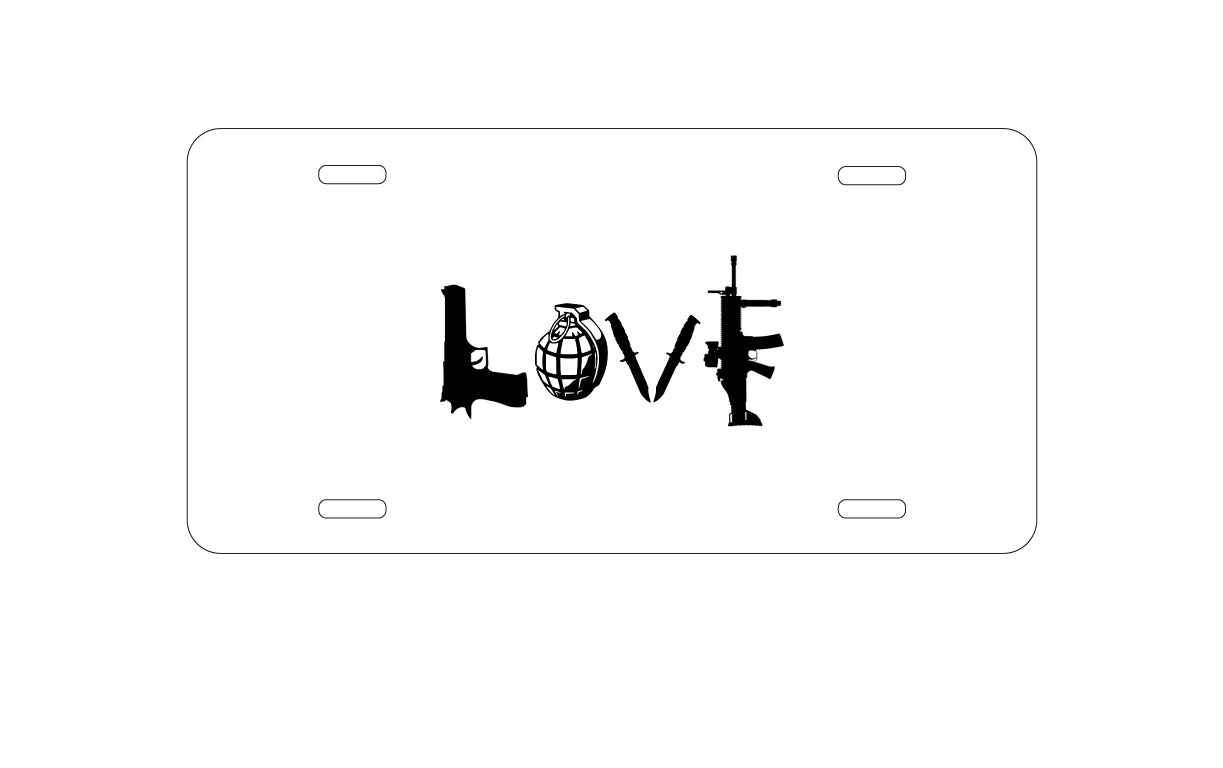 DistinctInk Custom Aluminum Decorative Vanity Front License Plate - Love Guns