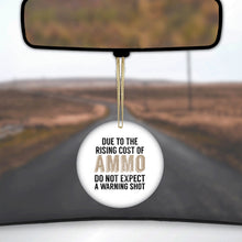 DistinctInk® Hanging Ceramic Christmas Tree Ornament with Gold String - Great Gift / Present - 2 3/4 inch Diameter - Rising Cost of Ammo Don't Expect Warning Shot
