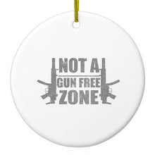 DistinctInk® Hanging Ceramic Christmas Tree Ornament with Gold String - Great Gift / Present - 2 3/4 inch Diameter - Not a Gun Free Zone