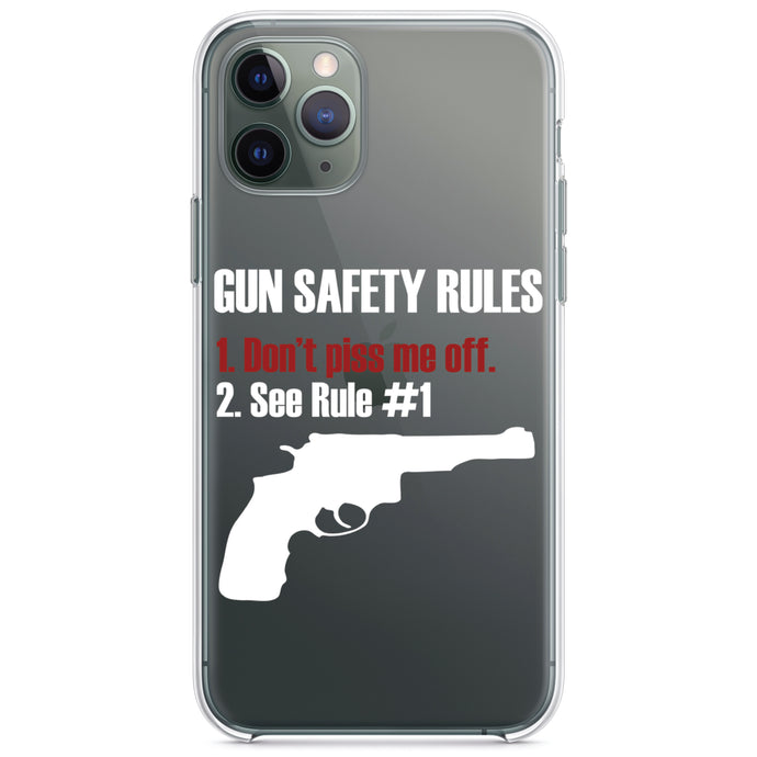 DistinctInk® Clear Shockproof Hybrid Case for Apple iPhone / Samsung Galaxy / Google Pixel - Gun Safety Rules, Don't Piss Me Off