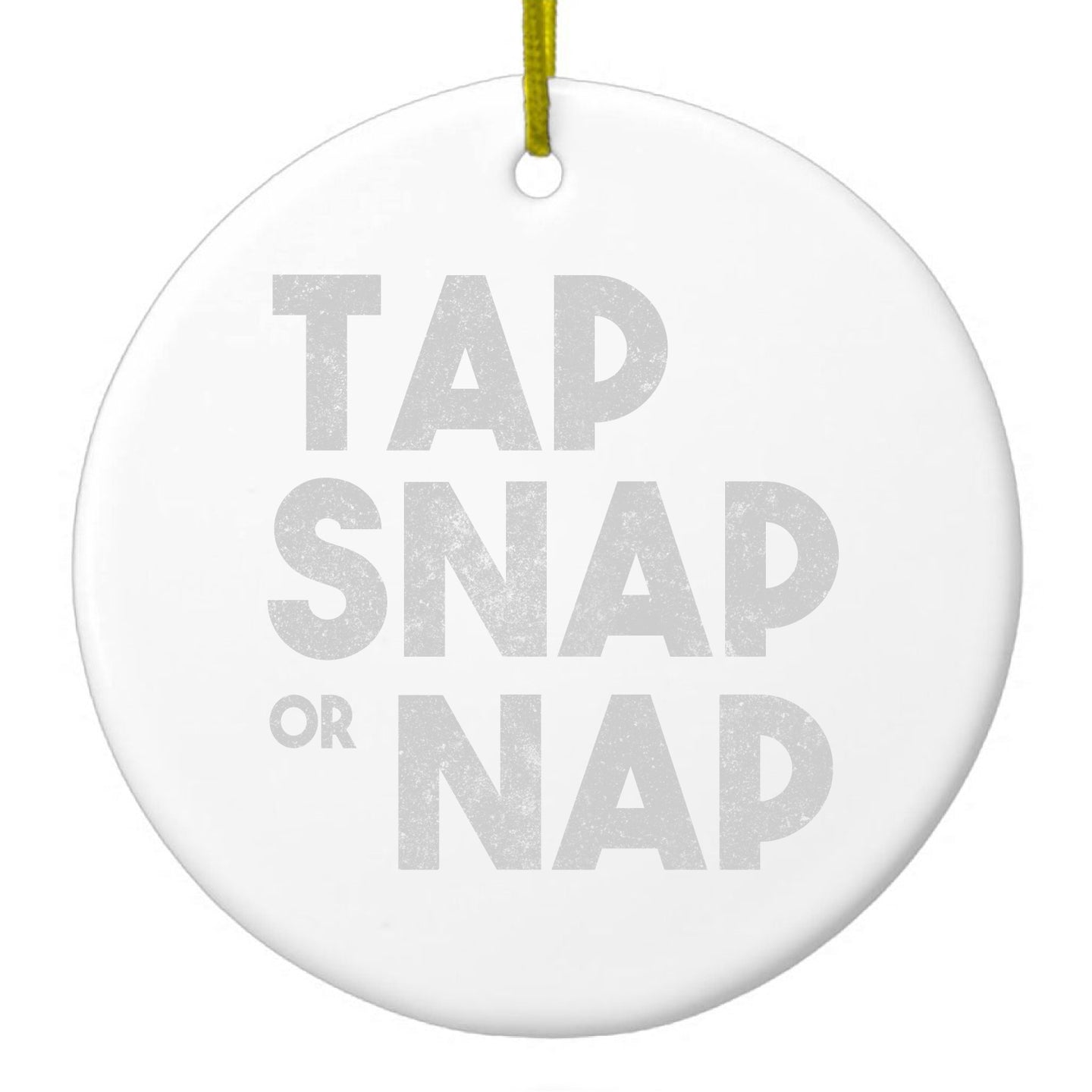 DistinctInk® Hanging Ceramic Christmas Tree Ornament with Gold String - Great Gift / Present - 2 3/4 inch Diameter - Tap Snap or Nap