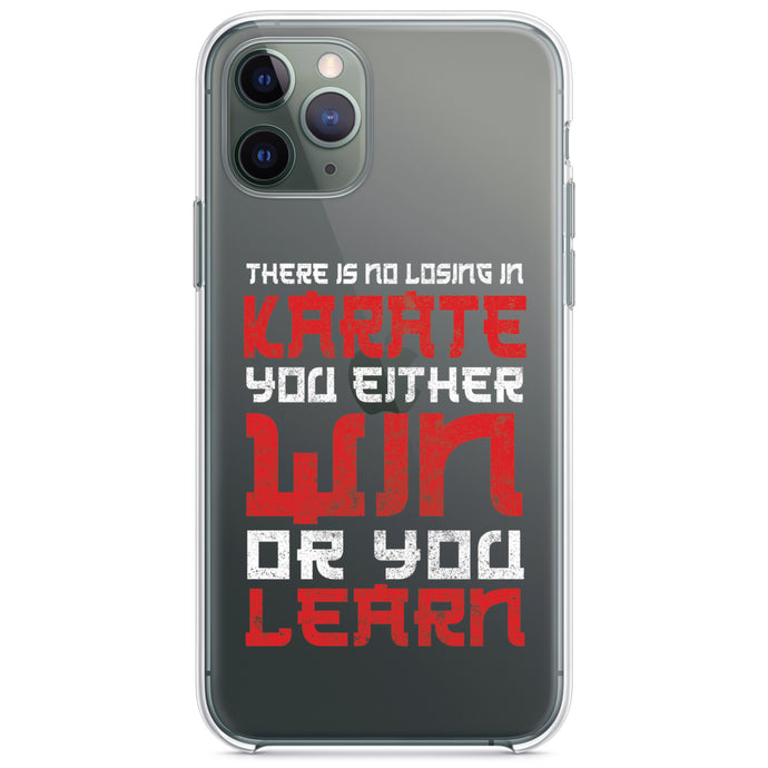 DistinctInk® Clear Shockproof Hybrid Case for Apple iPhone / Samsung Galaxy / Google Pixel - No Losing in Karate - Win Or Learn