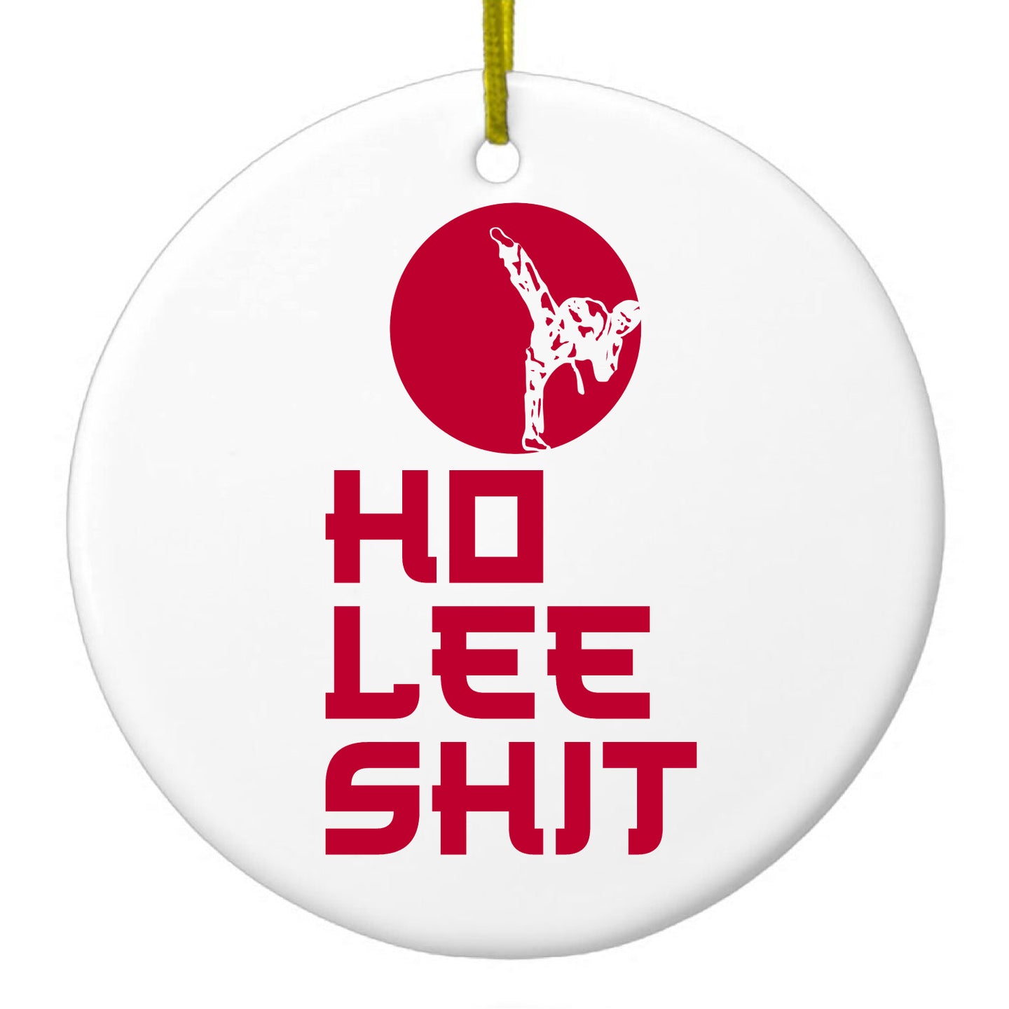 DistinctInk® Hanging Ceramic Christmas Tree Ornament with Gold String - Great Gift / Present - 2 3/4 inch Diameter - Ho Lee $hit