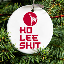 DistinctInk® Hanging Ceramic Christmas Tree Ornament with Gold String - Great Gift / Present - 2 3/4 inch Diameter - Ho Lee $hit